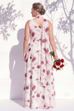One Shoulder Green Floral A Line Bridesmaid Dress with Slit
