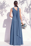 One Shoulder Green Floral A Line Bridesmaid Dress with Slit
