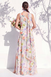 One Shoulder Green Floral A Line Bridesmaid Dress with Slit