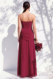 Strapless Blue Floral A Line Bridesmaid Dress with Slit