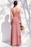 Strapless Blue Floral A Line Bridesmaid Dress with Slit