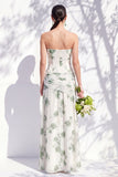Strapless Blue Floral A Line Bridesmaid Dress with Slit