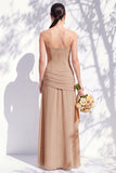 Strapless Blue Floral A Line Bridesmaid Dress with Slit