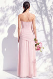 Strapless Blue Floral A Line Bridesmaid Dress with Slit