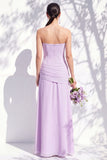 Strapless Blue Floral A Line Bridesmaid Dress with Slit
