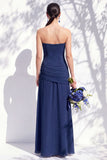 Strapless Blue Floral A Line Bridesmaid Dress with Slit
