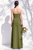 Strapless Blue Floral A Line Bridesmaid Dress with Slit