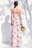 Strapless Blue Floral A Line Bridesmaid Dress with Slit