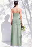 Strapless Blue Floral A Line Bridesmaid Dress with Slit