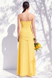 Strapless Blue Floral A Line Bridesmaid Dress with Slit