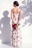 Blue Floral Ruffled A Line Cowl Neck Bridesmaid Dress