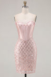 Sweetheart Blush Satin Bodycon Corset Sequins Homecoming Dress