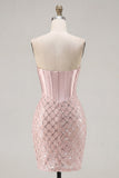 Sweetheart Blush Satin Bodycon Corset Sequins Homecoming Dress