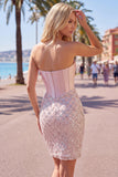 Sweetheart Blush Satin Bodycon Corset Sequins Homecoming Dress