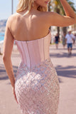 Sweetheart Blush Satin Bodycon Corset Sequins Homecoming Dress