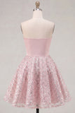Blush Satin A-Line Strapless Ruched Sequins Cute Homecoming Dress