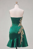 Dark Green Satin Bodycon Sweetheart Ruched Sequins Homecoming Dress with Sash