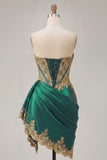 Dark Green Satin Sweetheart Ruched Sequins Sheer Corset Homecoming Dress with Sash
