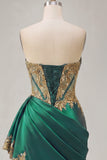 Dark Green Satin Sweetheart Ruched Sequins Sheer Corset Homecoming Dress with Sash
