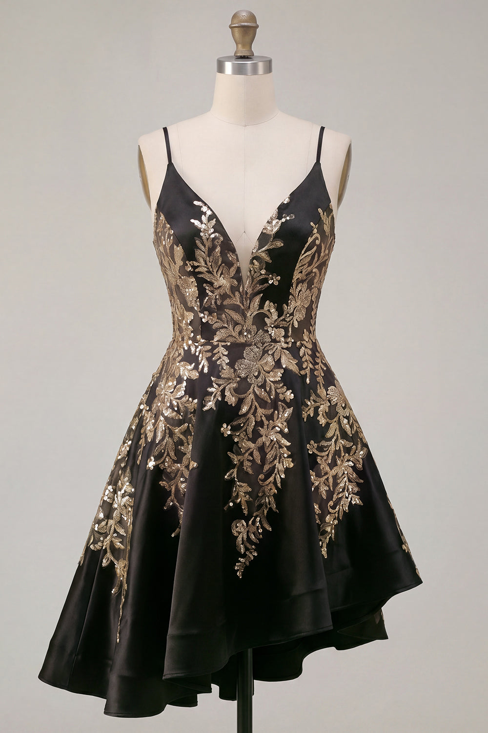 Zapaka Women Black Satin Homecoming Dress A-Line Spaghetti Straps Asymmetrical Sequins Mini Cocktail Dress, Black / US10 Zapaka Women Black Satin Homecoming Dress A-Line Spaghetti Straps Asymmetrical Sequins Mini Cocktail Dress, Black / US10