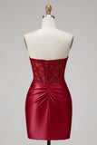 Red Satin Sweetheart Beaded Sheer Corset Homecoming Dress
