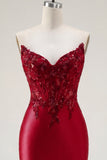 Red Satin Sweetheart Beaded Sheer Corset Homecoming Dress