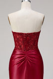 Red Satin Sweetheart Beaded Sheer Corset Homecoming Dress