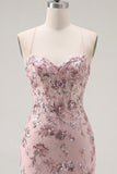 Blush Bodycon Halter Neck Sheer Corset Sequins Homecoming Dress
