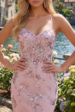Blush Bodycon Halter Neck Sheer Corset Sequins Homecoming Dress