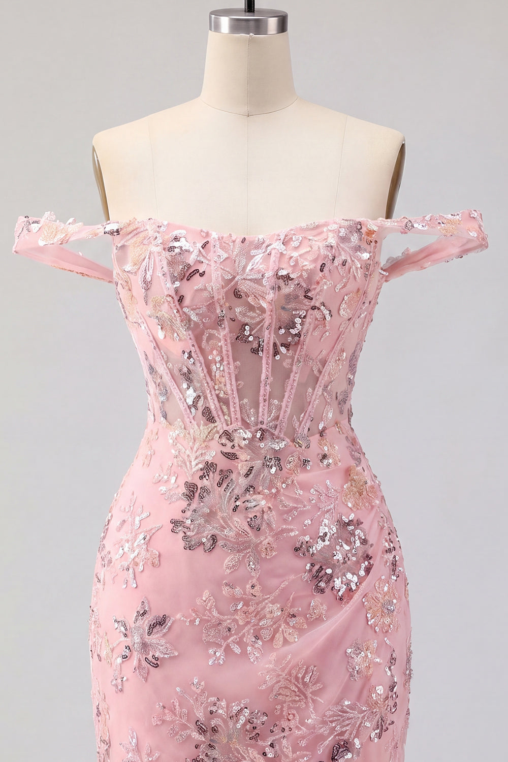 Zapaka Women Blush Homecoming Dress Off the Shoulder Bodycon Sheer Corset Sequins Mini Cocktail Dress, Blush / US12
