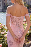 Off the Shoulder Blush Bodycon Sheer Corset Sequins Homecoming Dress