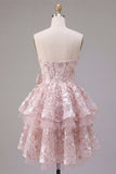 Pink A-Line Sweetheart Corset Floral Homecoming Dress with Bow