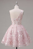 Pink A-Line One Shoulder Floral Homecoming Dress