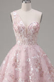 Pink A-Line One Shoulder Floral Homecoming Dress