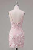 Pink Corset Bodycon Spaghetti Straps Floral Homecoming Dress
