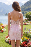 Pink Corset Bodycon Spaghetti Straps Floral Homecoming Dress