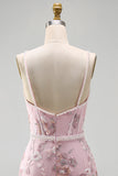 Pink Corset Bodycon Spaghetti Straps Floral Homecoming Dress
