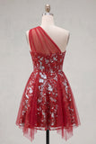 Sparkly Red Floral A Line Short Corset Beaded Homecoming Dress with Ruffles