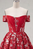 Sparkly Red Floral A Line Short Corset Homecoming Dress with Beading