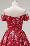 Sparkly Red Floral A Line Short Corset Homecoming Dress with Beading