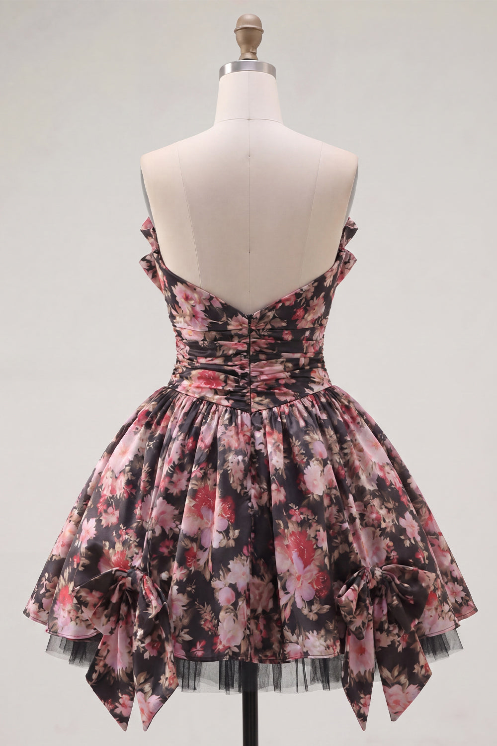 black and pink homecoming dresses Berylove Women Black and Pink Homecoming Dress A-Line Strapless Cocktail Dress With Ruffles