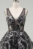 Floral Sparkly Black Sequin A Line Short Homecoming Dress