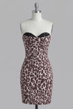 Coffee Leopard Print Ruched Tight Short Corset Homecoming Dress with Beading