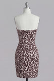 Coffee Leopard Print Ruched Tight Short Corset Homecoming Dress with Beading