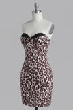 Coffee Leopard Print Ruched Tight Short Corset Homecoming Dress with Beading