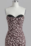 Coffee Leopard Print Ruched Tight Short Corset Homecoming Dress with Beading