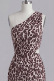 Coffee Leopard Print One Shoulder Cut Out Ruched Tight Short Homecoming Dress