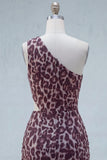 Coffee Leopard Print One Shoulder Cut Out Ruched Tight Short Homecoming Dress