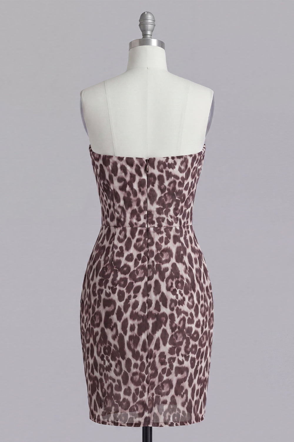 Zapaka Women Coffee Leopard Print Homecoming Dress Ruched Short Tight Strapless Cocktail Dress, Coffee Leopard / US4