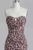 Coffee Strapless Ruched Tight Leopard Print Short Homecoming Dress